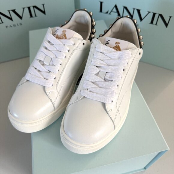 Lanvin Women's DDB0 White Leather Sneakers with Studs Size 36-40 - Picture 6 of 15